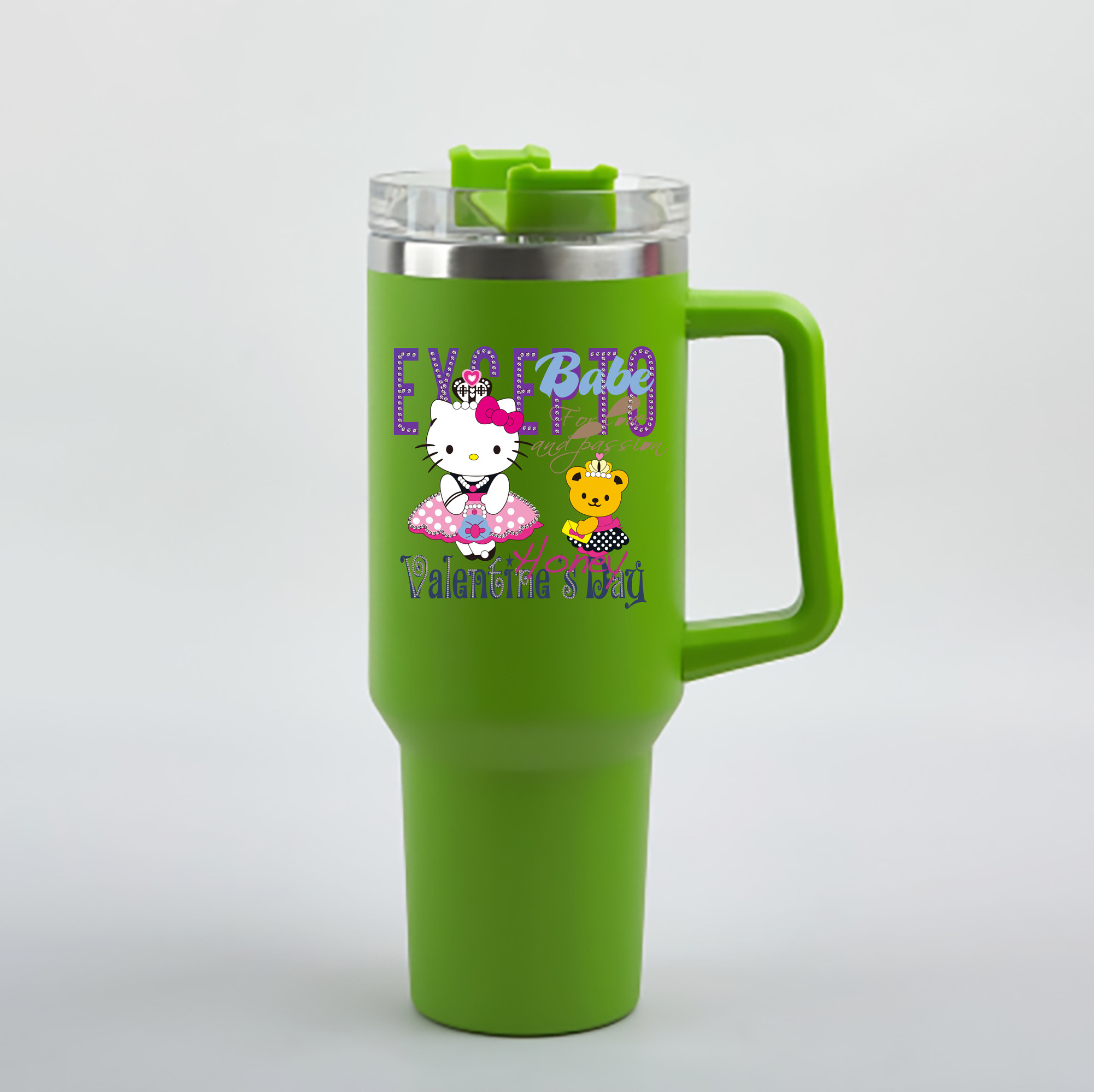 （画像用） Hello Kitty ハローキティ 1200mL車用タンブラー - クリスタルステッカー（プラスチックストロー付き）
